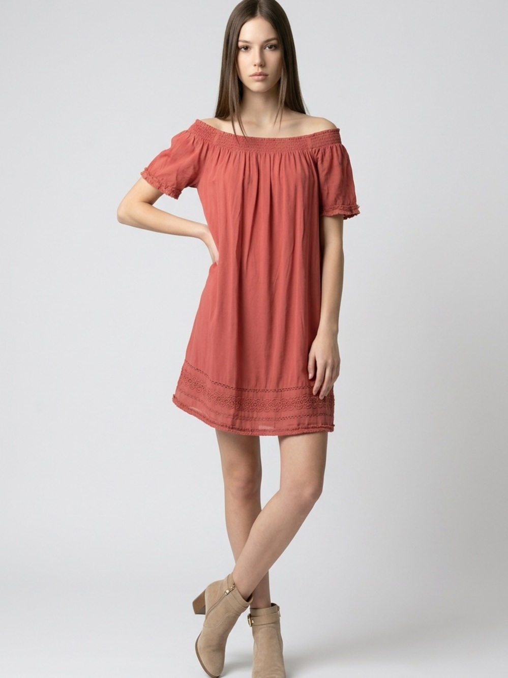 LOFT Off-the-Shoulder Coral Dress